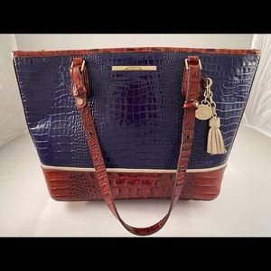 Brahmin Large Tote in Navy and Pecan